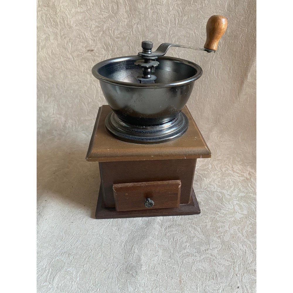 Vintage Manual Coffee Grinder Wood Cast Iron Style Brown Excellent Rustic Decor